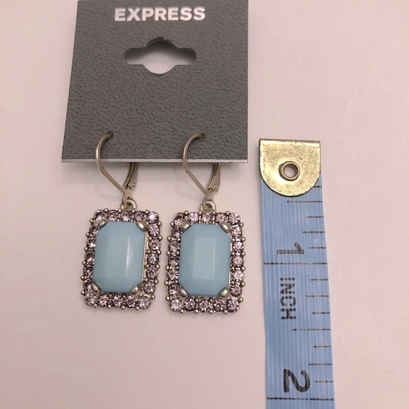 Express Earrings Opaque Aqua Dangles w/Pale Rhinestones New with Tags - Picture 4 of 4